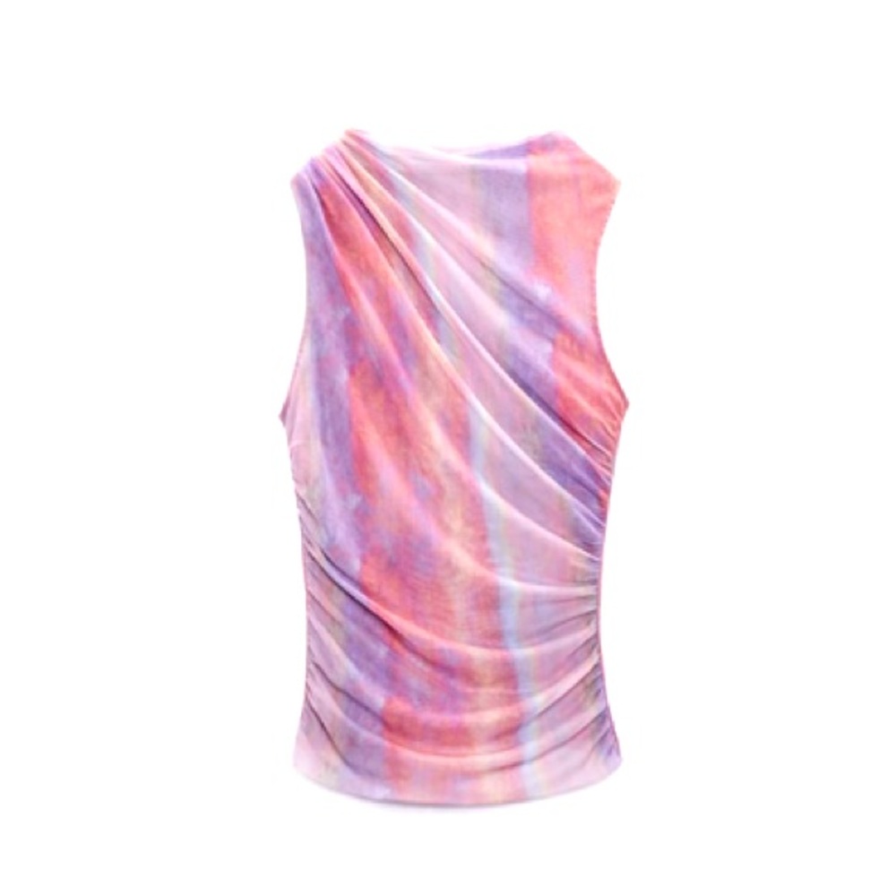 Zara Multicolor Sleeveless Ruched Top — Pink, Purple, Coral